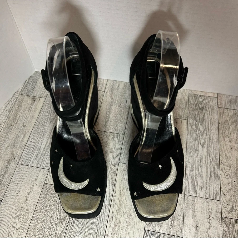 Hermes Tournis wedge sandals black celestial witch Halloween size 38 RARE - Picture 2 of 16